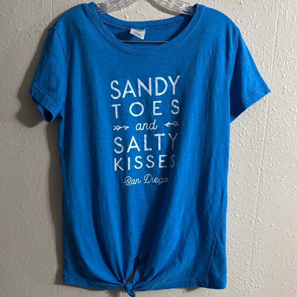 Blue Short Sleeve Tee with Beachy Graphic